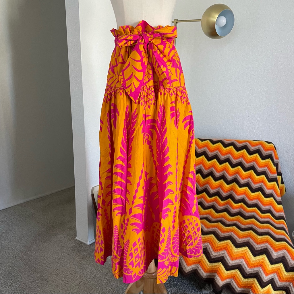 Farm Rio Tropical Boho Floral Pineapples Tie Skirt